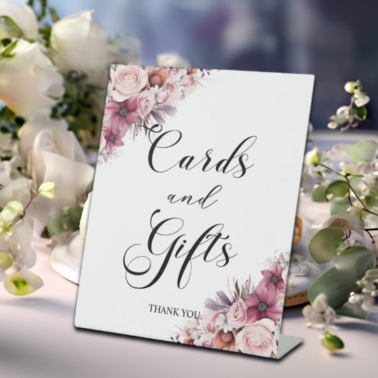 スクリプトモダンダスティピンクボホフローラカードとギフト 台座サイン