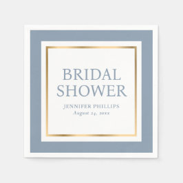 スクリプトモダンダスティブルーと金ゴールドブライダルシャワー スタンダードカクテルナプキン