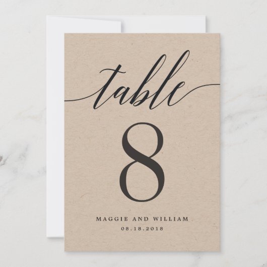 スクリプトモダンテーブル番号カードクラフト 招待状 (正面)