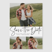 スクリプトモダントレンディー3枚の写真の日付を保存 マグネット招待状 (正面)