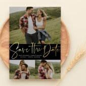 スクリプトモダントレンディー3枚の写真の日付を保存 箔招待状