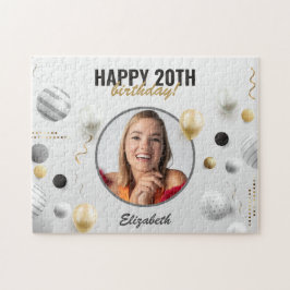 スクリプトモダンハッピーバースデーカスタムフォトギフト ジグソーパズル