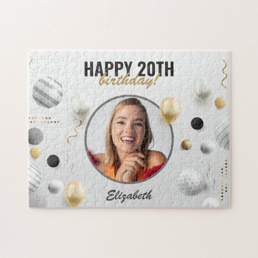 スクリプトモダンハッピーバースデーカスタムフォトギフト ジグソーパズル (横)