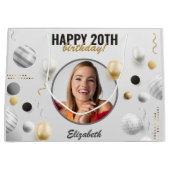 スクリプトモダンハッピーバースデーカスタムフォトギフト ラージペーパーバッグ (正面)