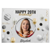 スクリプトモダンハッピーバースデーカスタムフォトギフト ラージペーパーバッグ (裏面)