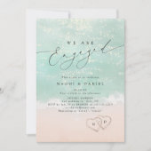 スクリプトモダンハートの砂ビーチ婚約 招待状 (正面)