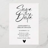 スクリプトモダンハート写真の日付の保存 箔招待状 (裏面)