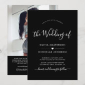 スクリプトモダンハートQRコードフォトブラック結婚ズ 招待状 (正面/裏面)