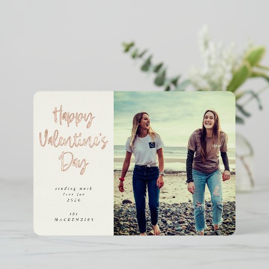 スクリプトモダンフォントハッピーバレンタインデー写真 箔シーズンカード (立ち正面)