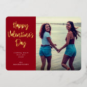 スクリプトモダンフォントハッピーバレンタインデー写真 箔シーズンカード (正面)