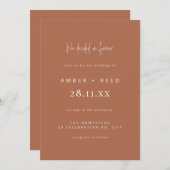 スクリプトモダンフォント結婚の銅色ブロック 招待状 (正面/裏面)