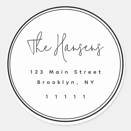 スクリプトモダンフレームラウンド差出人住所ラベル ラウンドシール (正面)