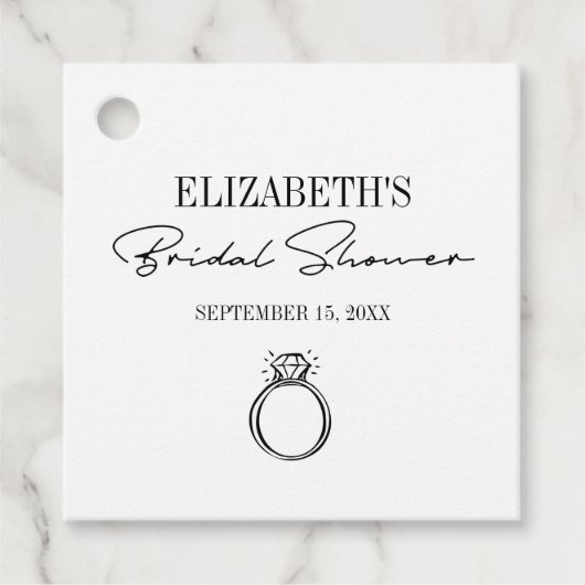 スクリプトモダンブライダルシャワーとリングや輪 フェイバータグ (正面)