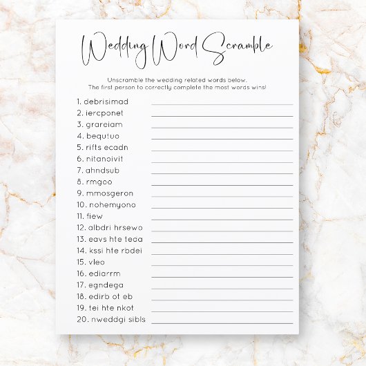 スクリプトモダンブライダルシャワーワードスクランブルゲーム