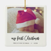 スクリプトモダンベビーの初めてのクリスマス写真 セラミックオーナメント (裏面)