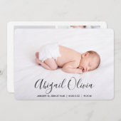 スクリプトモダンベビー名フォトコラージュ誕生 案内状 (正面/裏面)