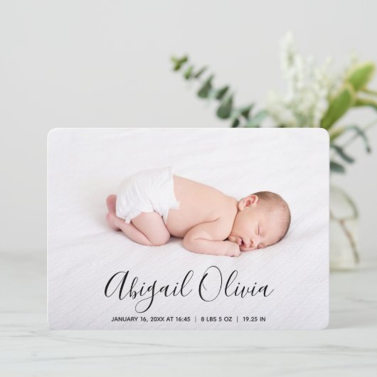 スクリプトモダンベビー名フォトコラージュ誕生 案内状 (スタンド正面)