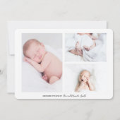 スクリプトモダンベビー名フォトコラージュ誕生 案内状 (裏面)