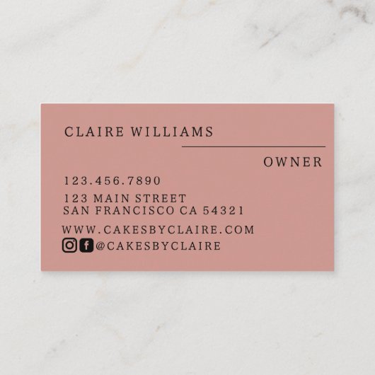 スクリプトモダンベーカリースモールでほこりっぽいピンクケーキ 名刺 (裏面)