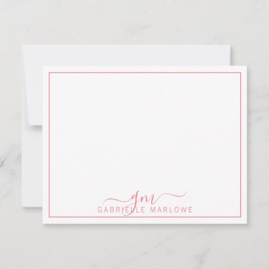 スクリプトモダンホットピンクモノグラムイニシャル ノートカード (正面)
