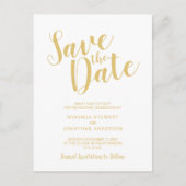 スクリプトモダンホワイトウェディングと金ゴールドウェディング日付を保存 案内ポストカード (正面)