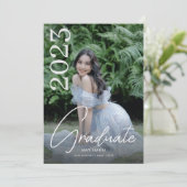 スクリプトモダンホワイトフォトの卒業 招待状 (スタンド正面)