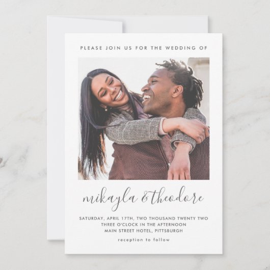 スクリプトモダンボタニカルフォト結婚式招待状 招待状 (正面)