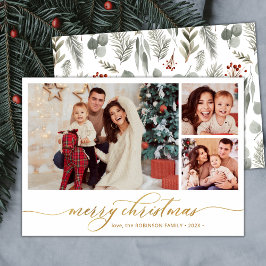 スクリプトモダンボタニカル3フォトコラージクリスマス シーズンカード