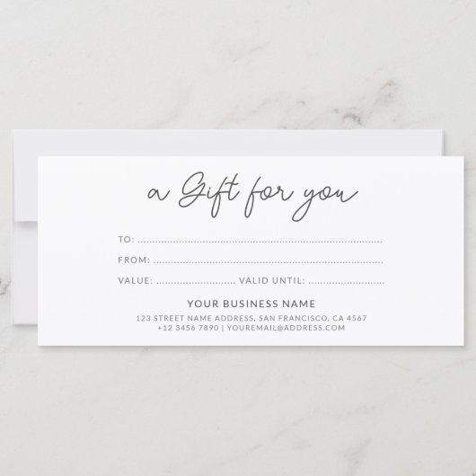 スクリプトモダンミニマリストのギフト証明書 (裏面)