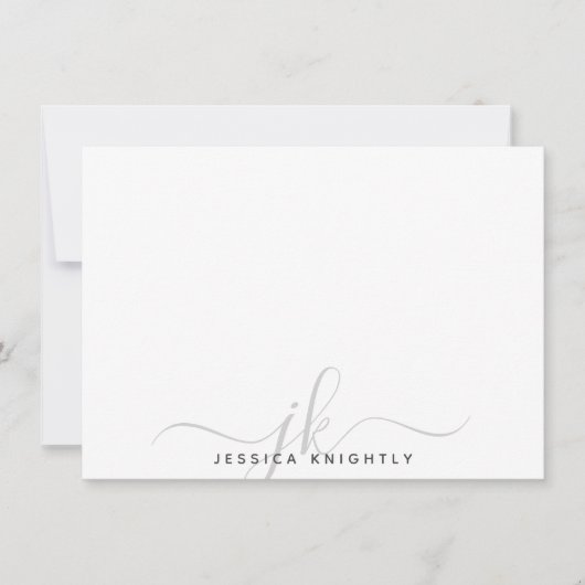 スクリプトモダンモノグラムイニシャルグミニマルレイ ノートカード (正面)