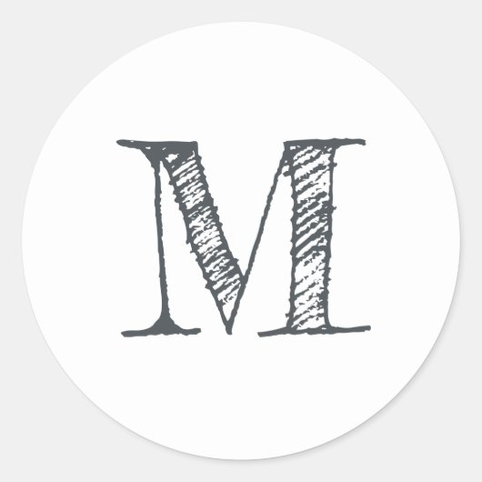 スクリプトモダンモノグラムイニシャル白黒ラベル ラウンドシール (正面)