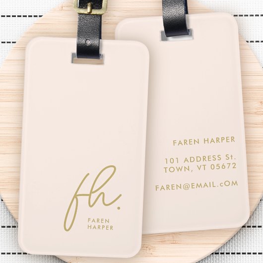 スクリプトモダンモノグラムシンプルエレガント赤面金ゴールド ラゲッジタグ