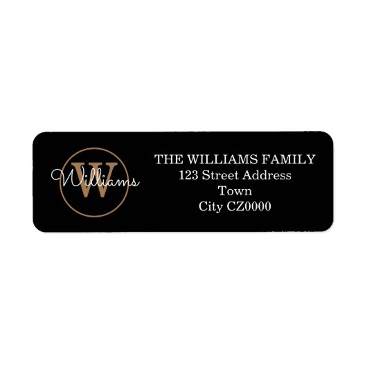 スクリプトモダンモノグラム白黒金ゴールドアドレス ラベル (正面)