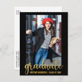 スクリプトモダン卒業パーティ招待状金ゴールド インビテーションポストカード (正面/裏面)