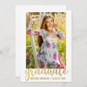 スクリプトモダン卒業発表カード金ゴールドW 案内状 (正面/裏面)