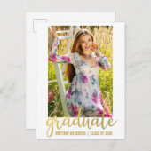 スクリプトモダン卒業発表フォト金ゴールドW 案内ポストカード (正面/裏面)