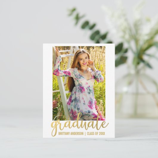 スクリプトモダン卒業発表フォト金ゴールドW 案内ポストカード (スタンド正面)