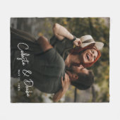 スクリプトモダン名カップルフォト結婚ズ フリースブランケット (正面(横))