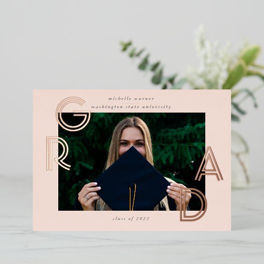 スクリプトモダン大学院の発表フォイルカード 箔招待状 (立ち正面)