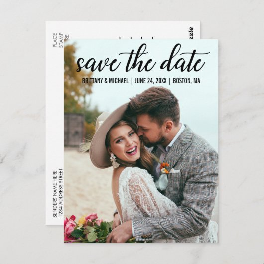 スクリプトモダン婚約日付の写真BTの保存 ポストカード (正面/裏面)