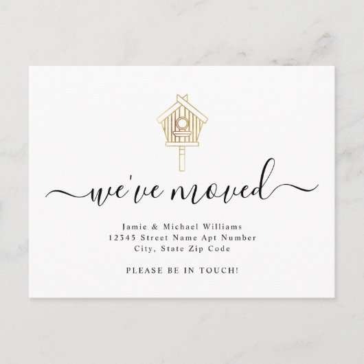 スクリプトモダン引っ越しました金ゴールドバードハウス移動 案内ポストカード (正面)