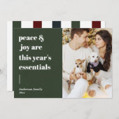 スクリプトモダン引用文平和と喜びの休日の写真 シーズンカード (正面/裏面)