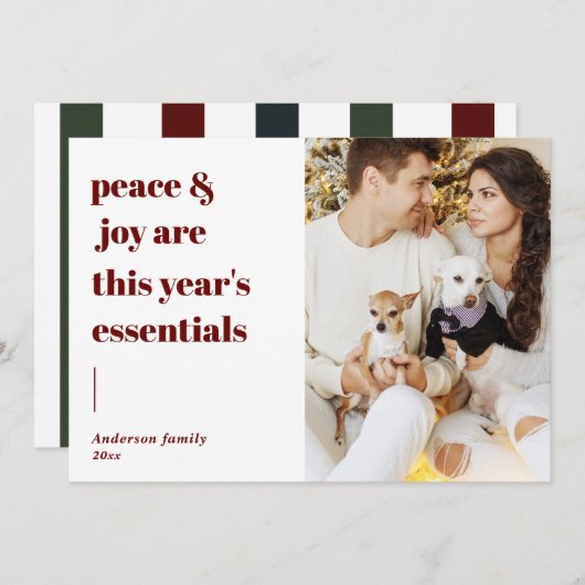 スクリプトモダン引用文平和と喜びの休日の写真 シーズンカード (正面/裏面)