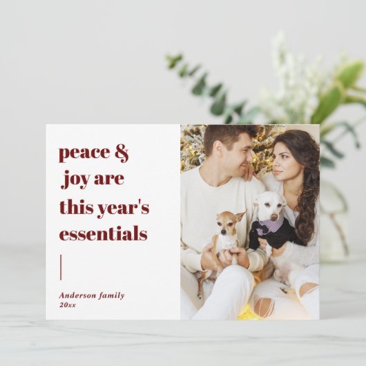 スクリプトモダン引用文平和と喜びの休日の写真 シーズンカード (スタンド正面)