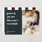 スクリプトモダン引用文平和と喜びの休日の写真 シーズンカード (正面/裏面)