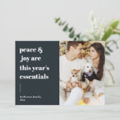 スクリプトモダン引用文平和と喜びの休日の写真 シーズンカード (スタンド正面)