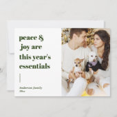 スクリプトモダン引用文平和と喜びの休日の写真 シーズンカード (正面)