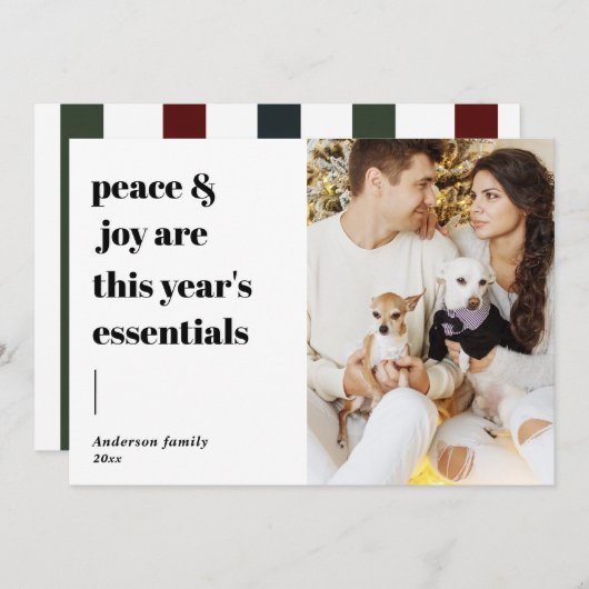 スクリプトモダン引用文平和と喜びの休日の写真 シーズンカード (正面/裏面)