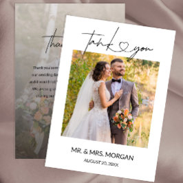 スクリプトモダン文字とハートと写真 | 結婚s サンキューカード