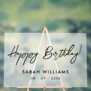 スクリプトモダン書道ハッピーバースデー曇り アクリルサイン